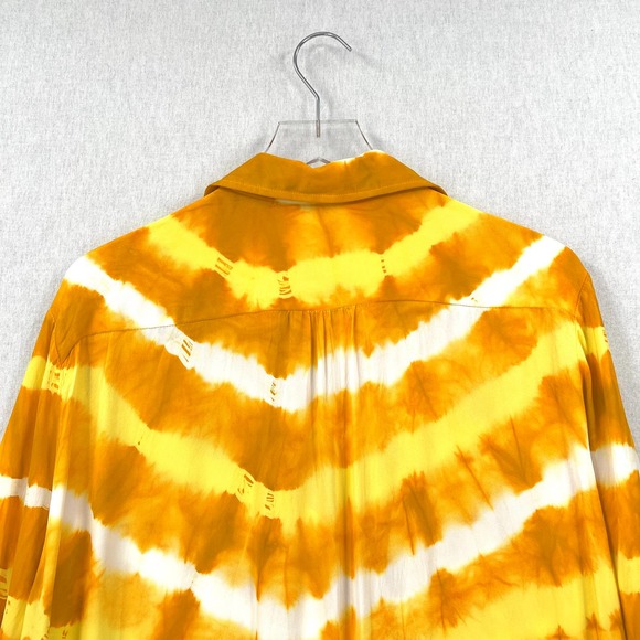 MARTHA REY Dress Womens Medium Yellow Tie Dye Maxi Shirtdress Long Sleeve - Picture 7 of 11